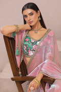 Elegant Blush Pink Organza Saree with Embroidered Floral Blouse LF