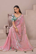 Elegant Blush Pink Organza Saree with Embroidered Floral Blouse LF