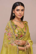 Mustard Organza Saree with Detailed Mirror Work & Floral Blouse LF