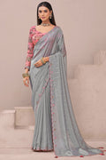 Grey Organza Saree for Weddings & Parties – Embroidered Blouse LF