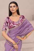 Designer Lavender Fancy Saree with Floral Blouse – Party Wear Saree UK LF