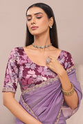Designer Lavender Fancy Saree with Floral Blouse – Party Wear Saree UK LF