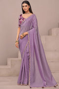 Designer Lavender Fancy Saree with Floral Blouse – Party Wear Saree UK LF