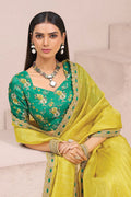 Grace in Bloom – Lemon Green Organza Saree with Floral Charm LF