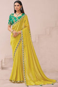 Grace in Bloom – Lemon Green Organza Saree with Floral Charm LF
