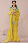 Grace in Bloom – Lemon Green Organza Saree with Floral Charm LF