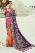 Traditional Purple, Rani & Orange Patola Saree with Rich Zari Detailing LF