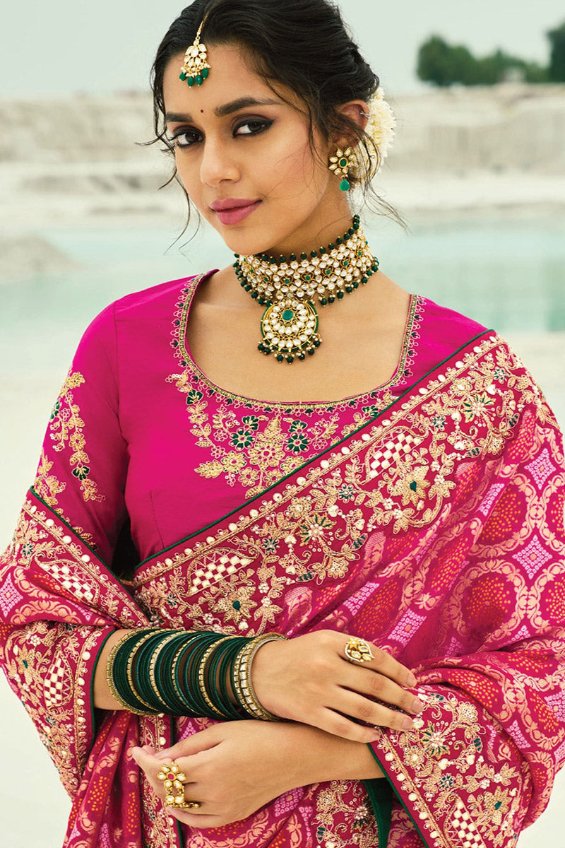 Red & Rani Pink Classic Patola Print Saree with Heavy Zari Pallu LF