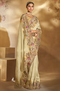 Golden Heritage Embroidered Silk Saree with Handcrafted Motifs LF