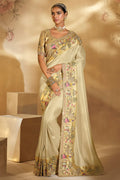 Golden Heritage Embroidered Silk Saree with Handcrafted Motifs LF