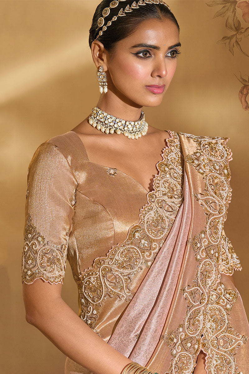 Royal Golden Silk Saree with Handcrafted Embroidery LF