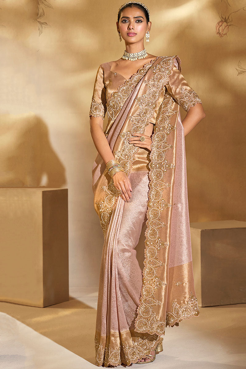 Royal Golden Silk Saree with Handcrafted Embroidery LF