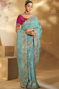 Regal Heritage Embroidered Silk Saree in Sea Green LF
