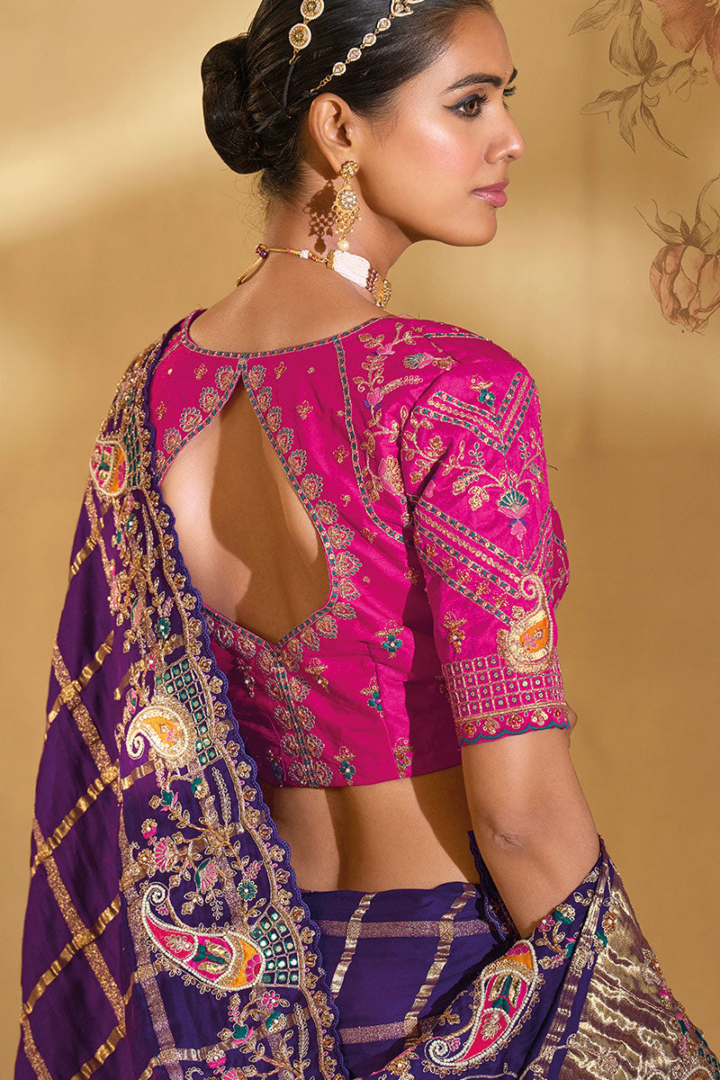 Bridal-Inspired Purple Embroidered Silk Saree LF