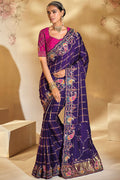 Bridal-Inspired Purple Embroidered Silk Saree LF