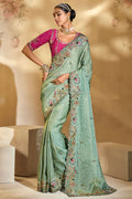 Classic Sea Green Silk Saree with Royal Embroidery LF
