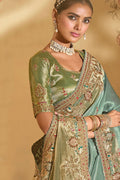 Premium Pista Green Silk Saree with Heritage Embroidery LF