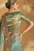 Premium Pista Green Silk Saree with Heritage Embroidery LF