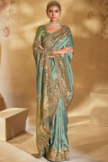 Premium Pista Green Silk Saree with Heritage Embroidery LF