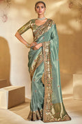 Premium Pista Green Silk Saree with Heritage Embroidery LF