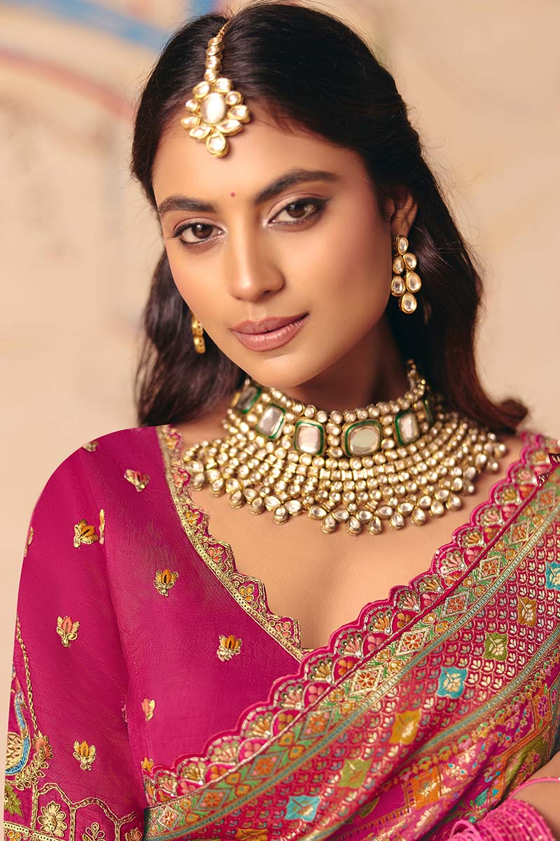 Premium Rani Pink Banarasi Festive Saree UK | Rich Woven Zari & Designer Pallu LF