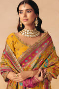Mustard Dola Silk Saree UK | Traditional Motifs & Heavy Border LF
