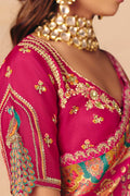Rani Pink Elegant Party Wear Saree UK | Intricate Woven Patterns & Rich Pallu LF