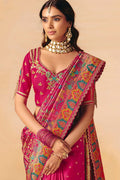 Rani Pink Elegant Party Wear Saree UK | Intricate Woven Patterns & Rich Pallu LF