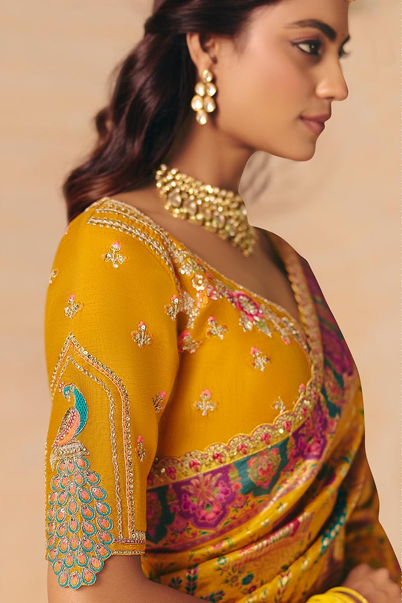 Mustard Ethnic Dola Zari Silk Saree UK | Wedding & Festive Collection LF
