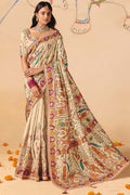 Cream Dola silk Festive Saree UK | Rich Woven Zari & Designer Pallu LF