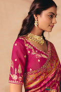 Rani Pink Dola silk Saree UK | Traditional Motifs & Heavy Border LF