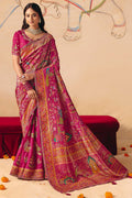 Rani Pink Dola silk Saree UK | Traditional Motifs & Heavy Border LF