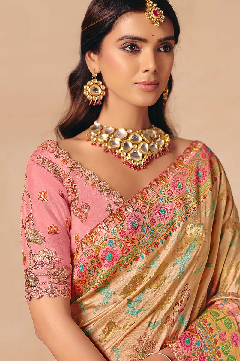 Multicolor Party Wear Saree UK | Intricate Woven Patterns & Rich Pallu LF