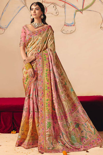 Multicolor Party Wear Saree UK | Intricate Woven Patterns & Rich Pallu LF