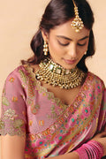 Pink Silk Blend Zari work Saree UK | Traditional Motifs & Heavy Border LF
