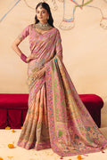 Pink Silk Blend Zari work Saree UK | Traditional Motifs & Heavy Border LF