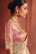 Beige Tissue Silk Saree UK | Hand Embroidered Border & Bridal Style LF