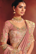 Pink Festive Saree UK | Floral Embroidered Border & Luxury Pallu LF