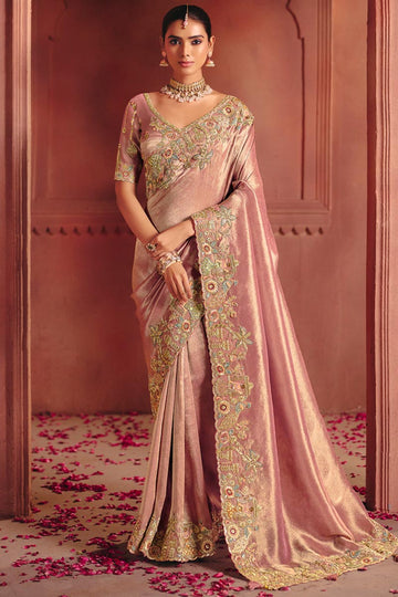 Pink Festive Saree UK | Floral Embroidered Border & Luxury Pallu LF
