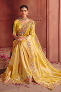 Mustard Embroidered Wedding Saree UK | Designer Floral Work & Statement Pallu LF
