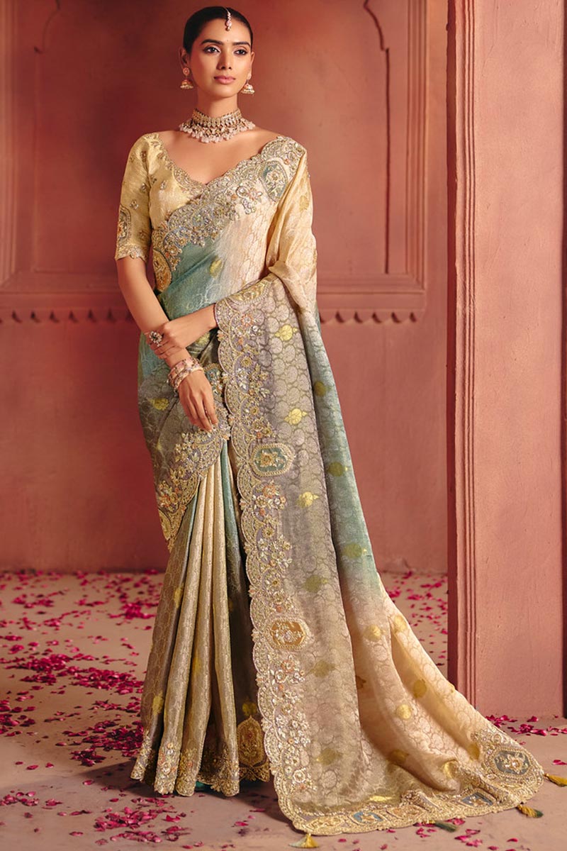 Multicolor Wedding Wear with Detailed Border &  Smooth Zari Silk LF
