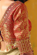Beige Gold Festive Saree UK | Embroidered Scallop Border & Elegant Pallu LF