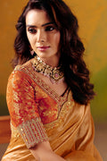 Light Orange Party Wear Saree | Floral Embroidery Border & Designer Blouse LF