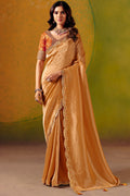 Light Orange Party Wear Saree | Floral Embroidery Border & Designer Blouse LF
