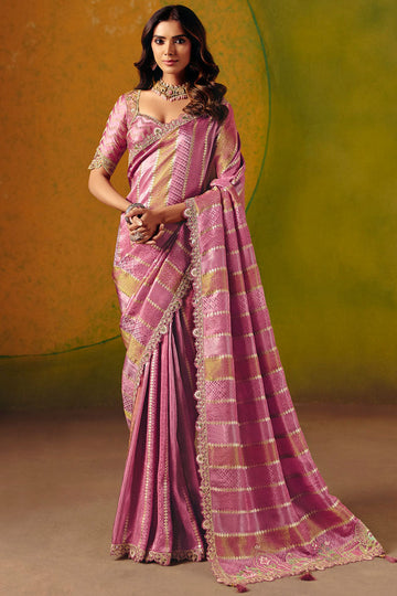 Onion Pink Festive Saree | Intricate Embroidery & Statement Pallu Design LF