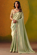 Pista Green Saree UK | Traditional Embroidery Border & Occasion Wear LF