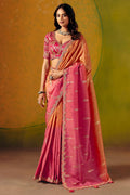 Rani Pink Classic orange Tone Festive Saree | Intricate Embroidery & Statement LF