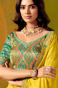 Lemon Yellow party Wear Saree | Floral Embroidery Border & Designer Blouse LF
