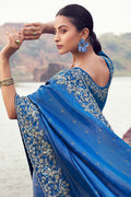 Royal Blue Embroidered Saree – Elegant Party & Wedding Wear LF