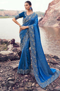 Royal Blue Embroidered Saree – Elegant Party & Wedding Wear LF